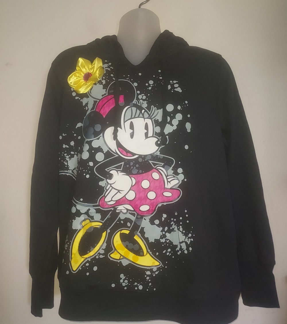Disney Parks Minnie Mouse Hoodie Women's XXL Long Sleeve Sweatshirt Black